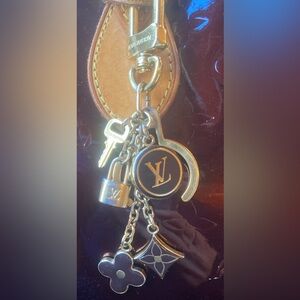 Authentic Louis Vuitton Gold and Brown Bag Charm Key Holder